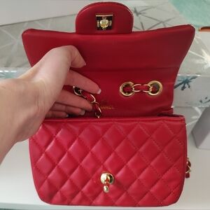 BRAND NEW! Red Quilted Chain Shoulder Bag with Gold Hardware